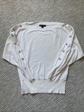 INC International Concepts White Button-Trim Boatneck Sweater